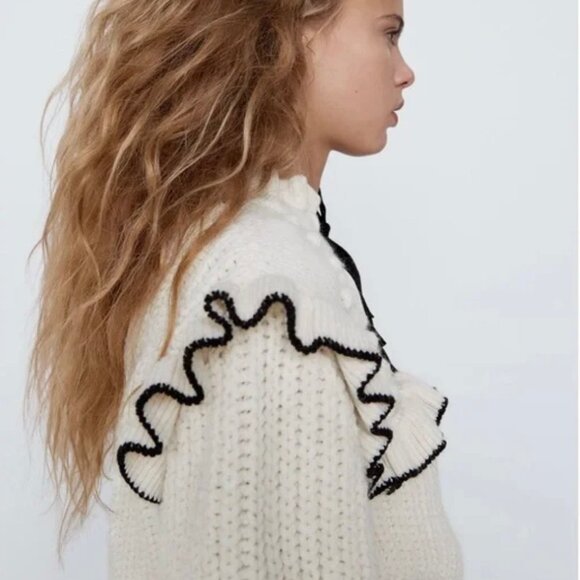 Zara Cozy Ruffle and Bows Sweater in Cream - Picture 4 of 11